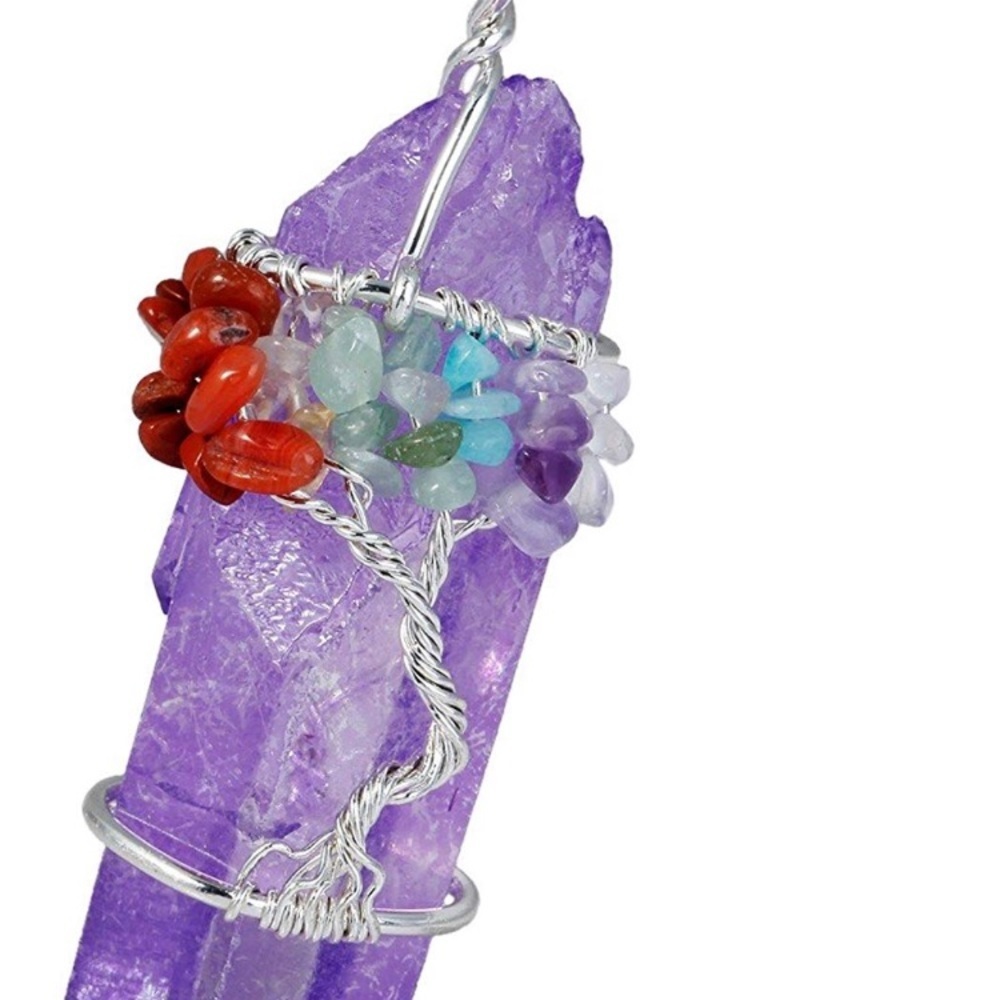TITANIUM TREE OLIFE PURPLE QUARTZ CRYSTAL necklace - Picture 4 of 5
